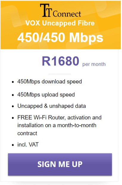 Vox TT Connect Fibre 450/450 Mbps Package