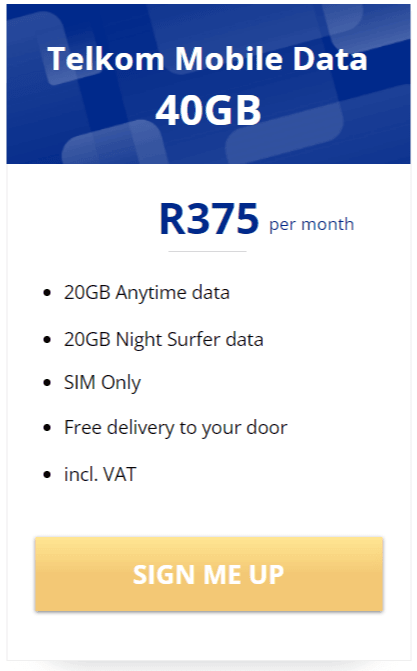 Telkom Mobile Data 40GB Package