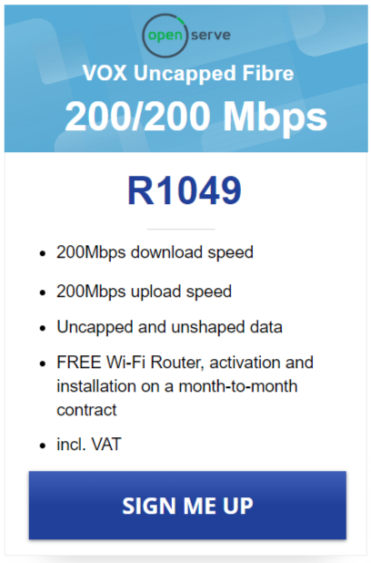 Vox FTTH Openserve 200/200Mbps