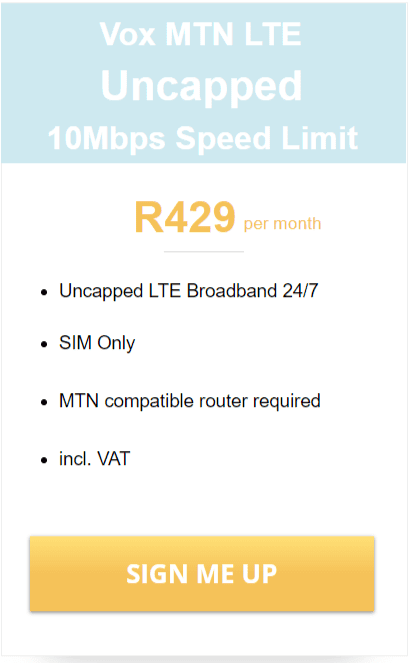 Vox MTN LTE Uncapped 10Mbps Package