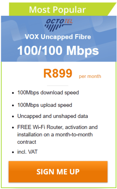Vox Octotel Fibre 100/100 Mbps Package