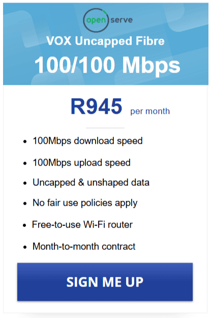 Vox FTTH Openserve 100/100Mbps Package