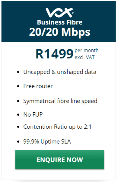 Vox Business Fibre 20/20Mbps Package