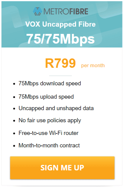 Vox Over Metrofibre Networx 75/75 Mbps deal