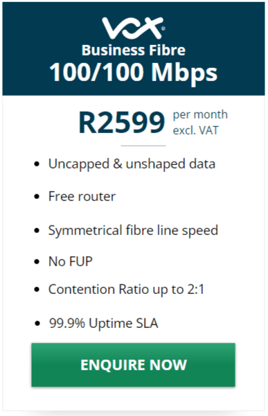 Vox Business Fibre 100/100Mbps Package