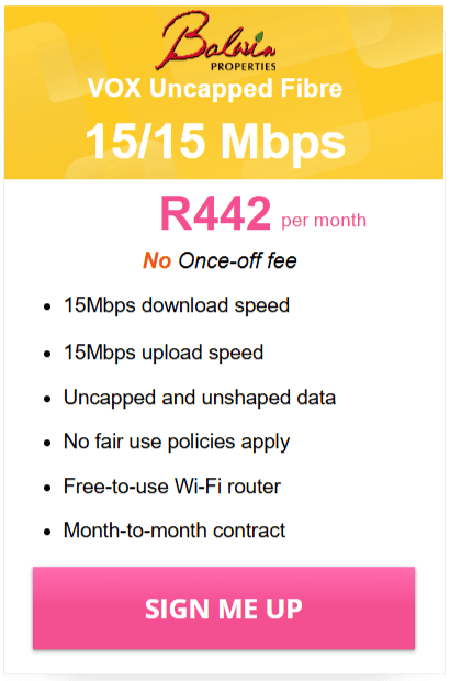 Vox Balwin Fibre 15/15 Mbps Package