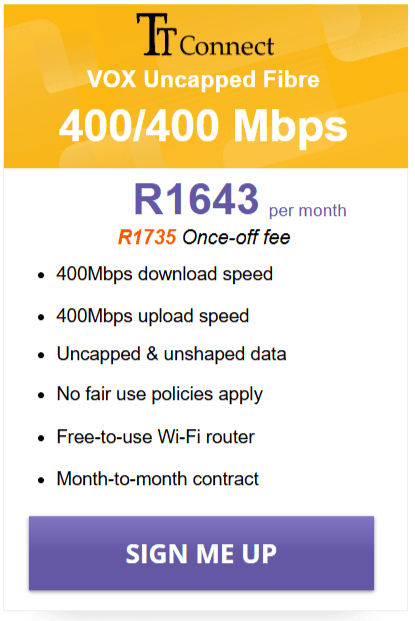 Vox TT Connect Fibre 400/400 Mbps Package
