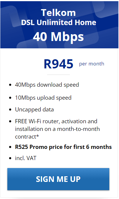 Telkom DSL 40Mbps Package