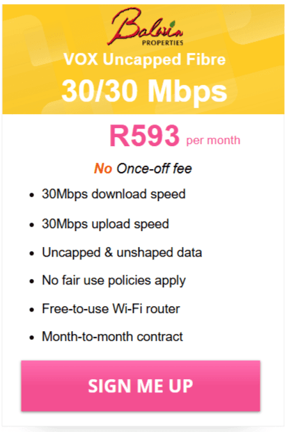 Vox Balwin Fibre 30/30 Mbps Package