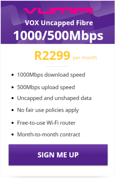 Vox Vuma Fibre 1000/500 Mbps Package