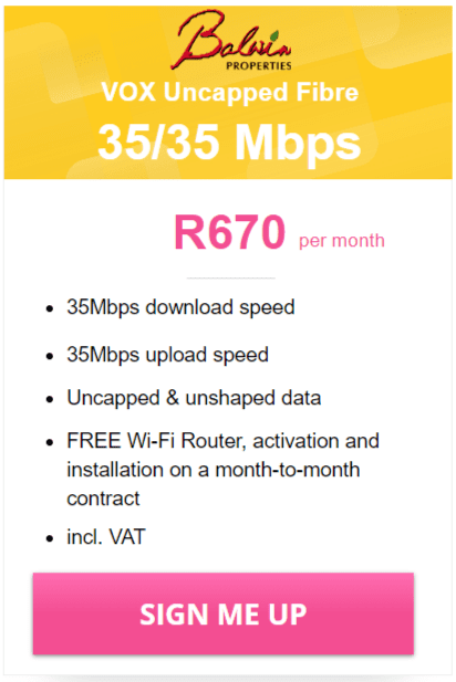 Vox Balwin Fibre 35/35 Mbps Package