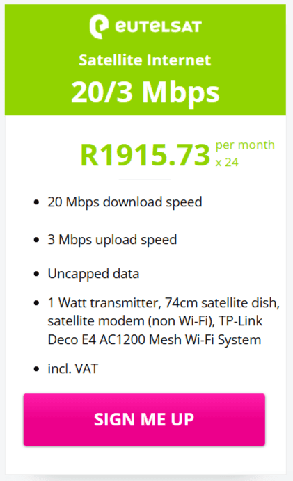 Eutelsat 20/3 Mbps Satellite Deal