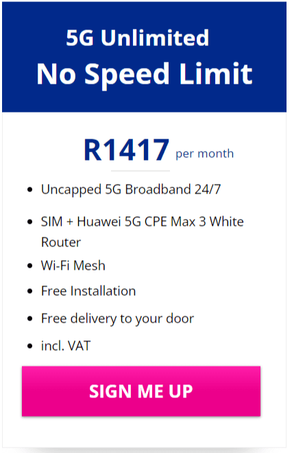 Telkom 5G No Speed Limit Unlimited Indoor Package