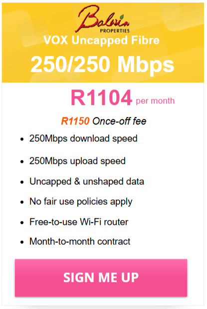 Vox Balwin Fibre 250/250 Mbps Package