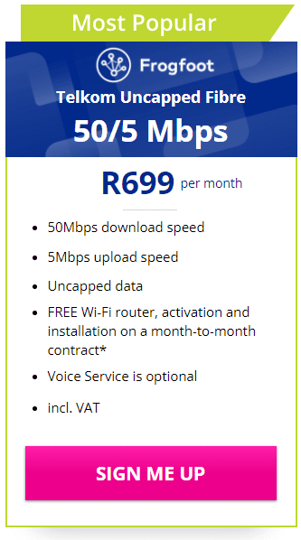 Telkom Frogfoot Fibre 50/5Mbps Package