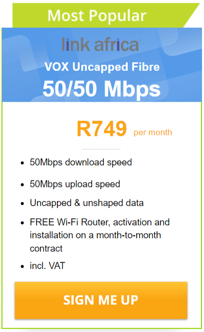 Vox Link Africa Fibre 50/50 Mbps Package
