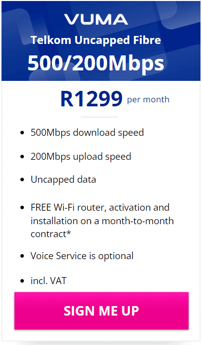 Telkom Vuma Fibre 500/200Mbps Package