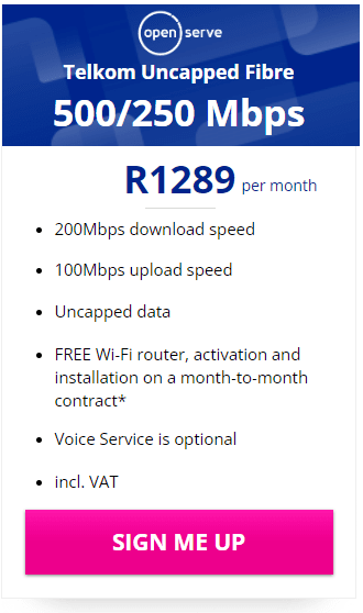 Telkom Fibre 500/250Mbps Package