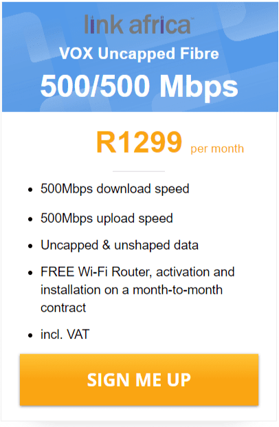 Vox Link Africa Fibre 500/500Mbps Package