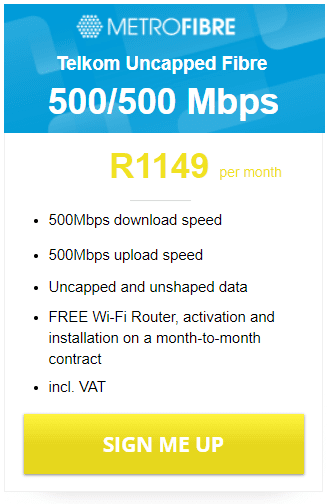 Telkom Fibre 500/500Mbps Package