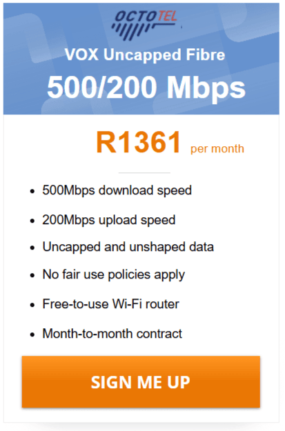 Vox Octotel Fibre 500/200 Mbps Package
