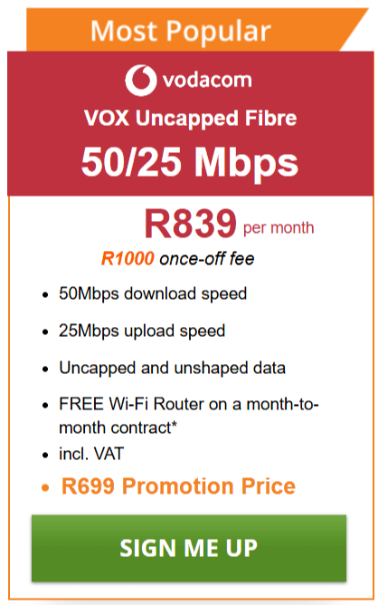 Vox Fibre 50/25Mbps Package