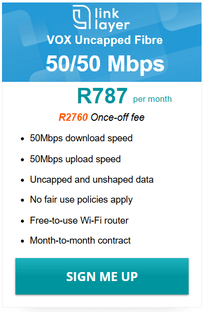 Vox Link Layer Fibre 50/50 Mbps Package