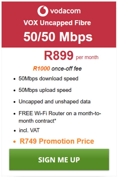 Vox Fibre 50/50Mbps Package