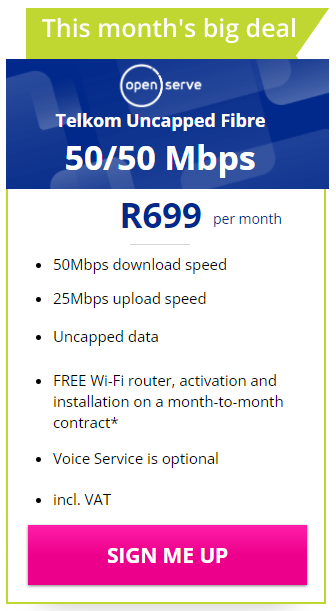 Telkom Fibre 50/50 Mbps Package