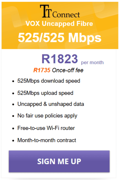Vox TT Connect Fibre 525/525 Mbps Package