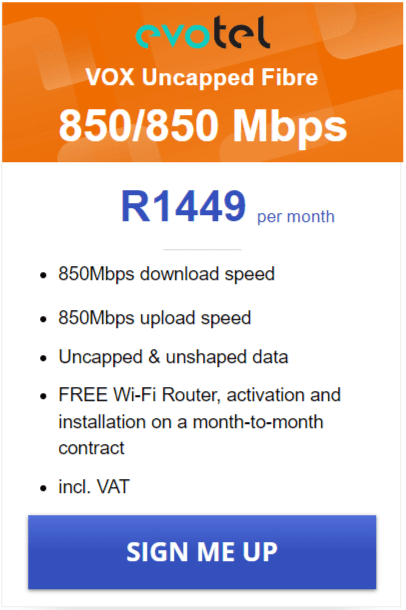 Vox Evotel Fibre 850/850 Mbps Package