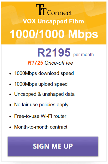 Vox TT Connect Fibre 1000/1000Mbps Package