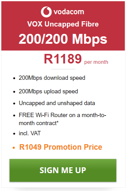 Vox Fibre 200/200Mbps Package