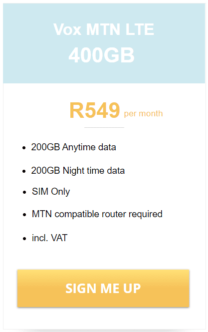 Vox MTN LTE 400GB Package