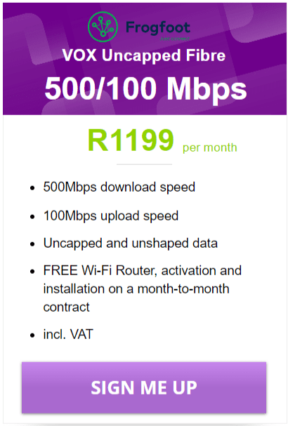 Vox Fibre 500/100Mbps Package
