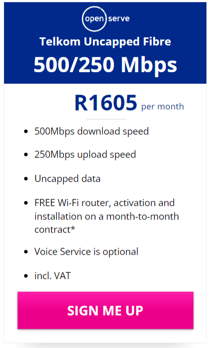 Telkom Fibre 500/250Mbps Package