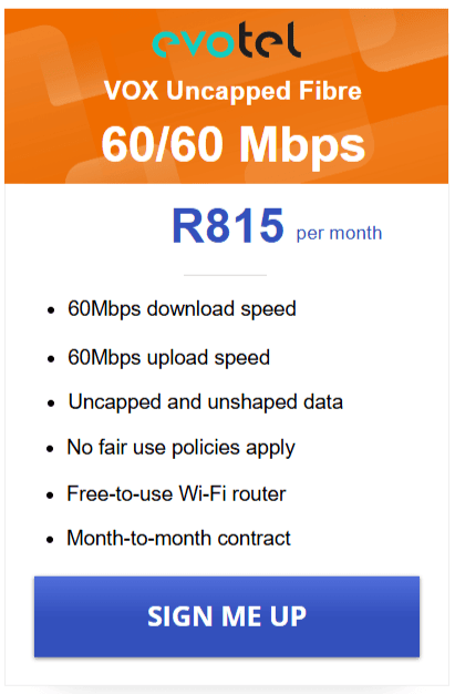 Vox Evotel Fibre 60/60 Mbps Package