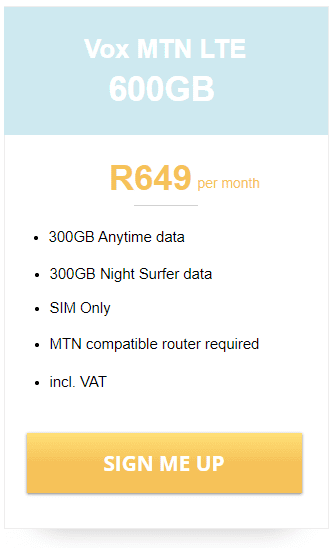 Vox MTN LTE 600GB Package
