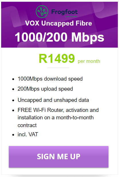 Vox Fibre 1000/200Mbps Package