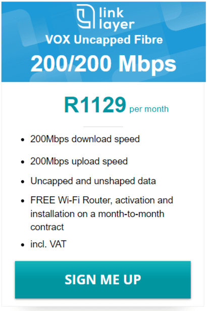 Vox Link Layer Fibre 200/200 Mbps Package