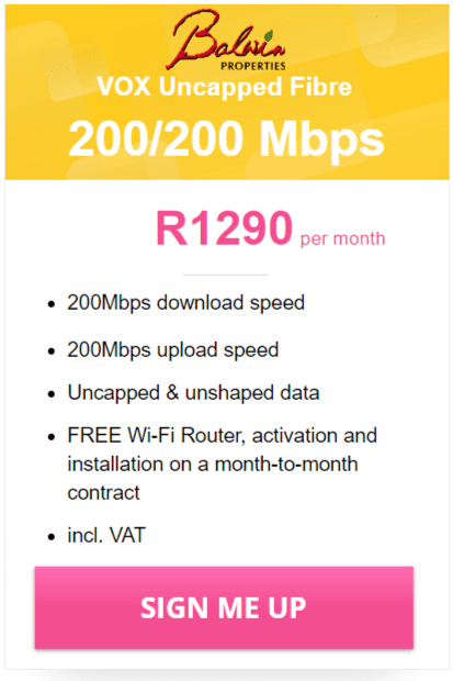 Vox Balwin Fibre 200/200 Mbps Package