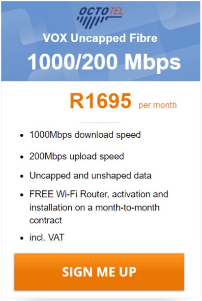 Vox Octotel Fibre 400/200 Mbps Package