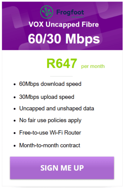 Vox Fibre 60/30Mbps Package