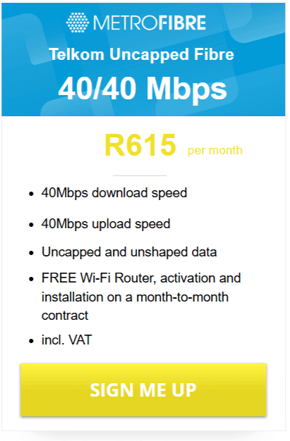 Telkom Fibre 40/40Mbps Package