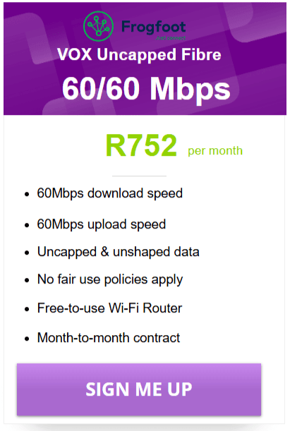 Vox Fibre 60/60Mbps Package