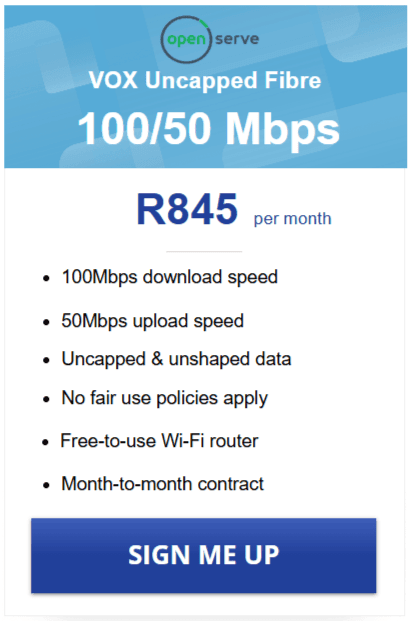 Vox FTTH Openserve 100/50Mbps Package