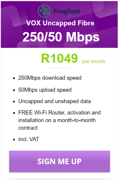 Vox Fibre 250/50Mbps Package