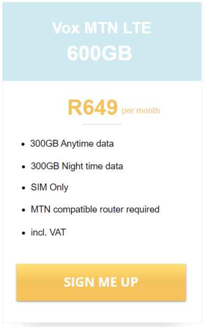 Vox MTN LTE 600GB Package