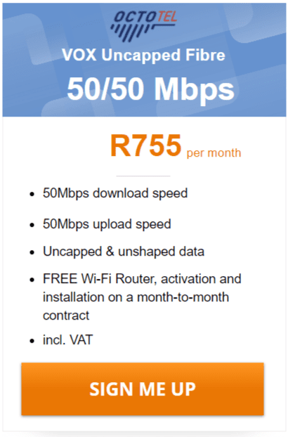 Vox Octotel Fibre 50/50 Mbps Package