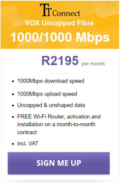 Vox TT Connect Fibre 1000/1000Mbps Package